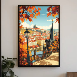 Autumn Cityscape Vintage Travel Poster Art Print