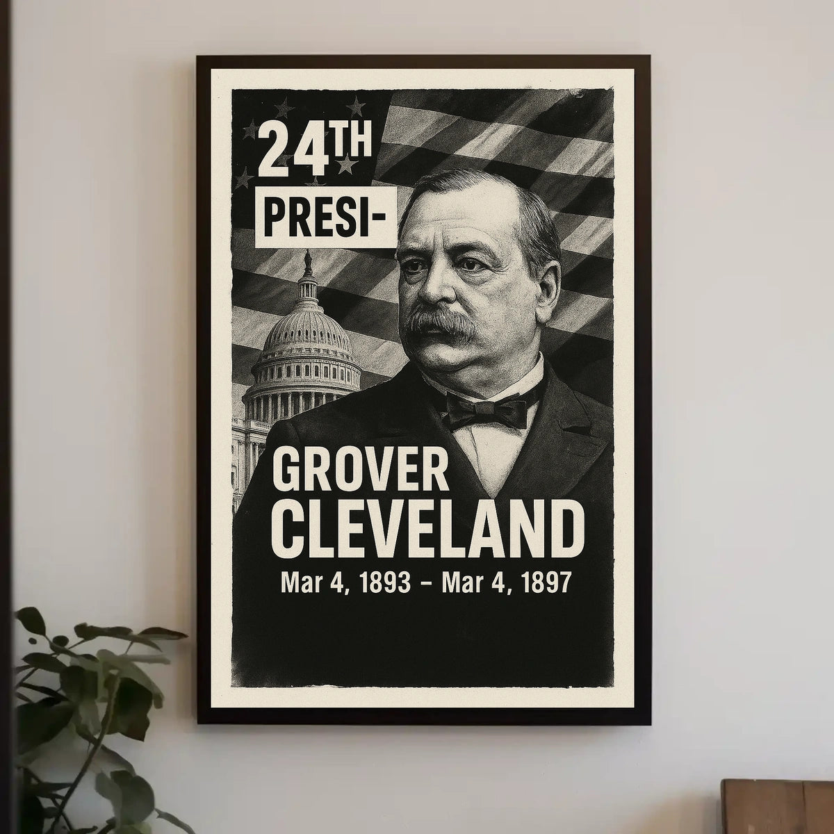 Grover Cleveland Vintage Monochrome Historical or Presidential Poster
