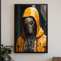Cybernetic Sentinel In The Rain Poster PosterGoat