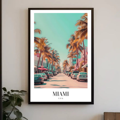 Vibrant Miami Street Scene Vintage Urban Cityscape Poster