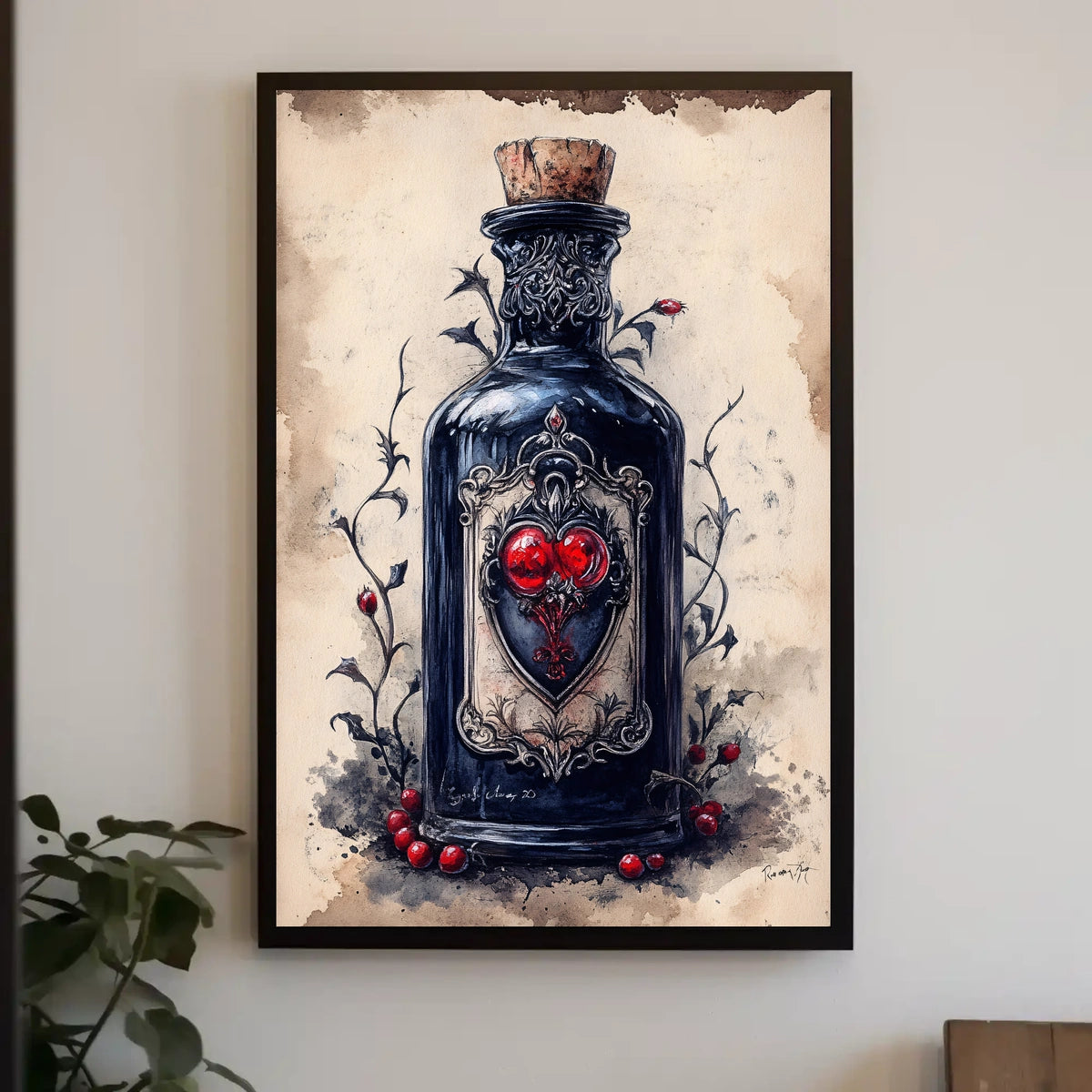 Vintage Glass Bottle Illustration Print - Abstract, Artistic, or Pop Culture Poster