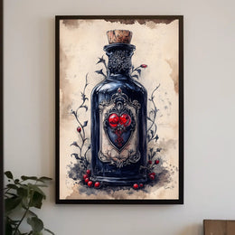 Vintage Glass Bottle Illustration Print - Abstract, Artistic, or Pop Culture Poster
