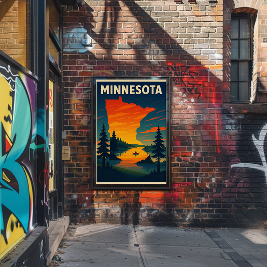 Minneapolis Minnesota City Bridge Canoe Lake Travel Poster
