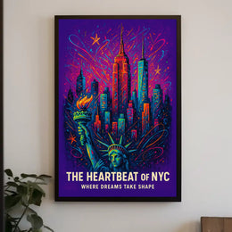 New York City Neon Heartbeat Skyline Poster Modern Wall Art