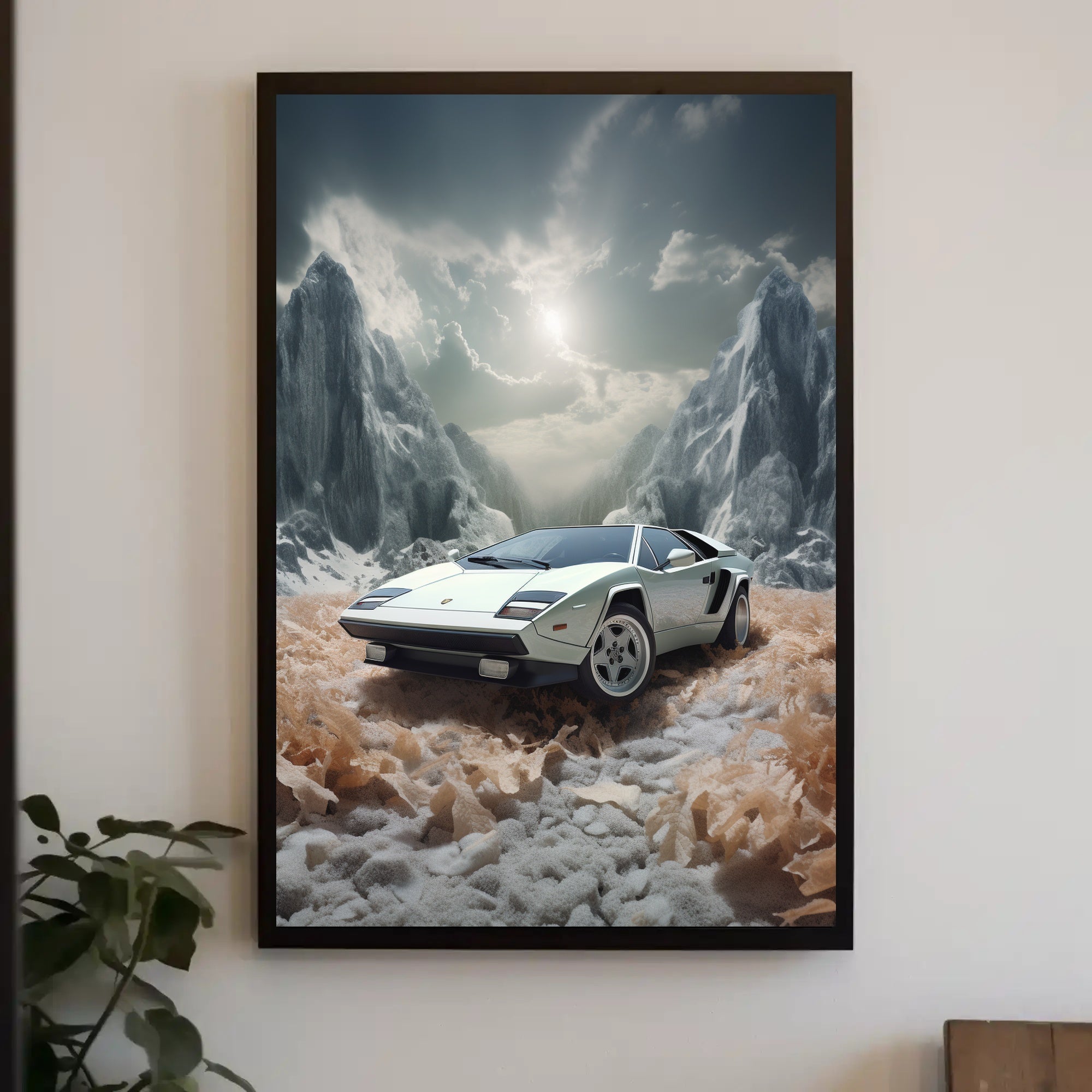 Retro Sports Car Adventure in Fantasy Landscape Futuristic Sci-Fi Poster