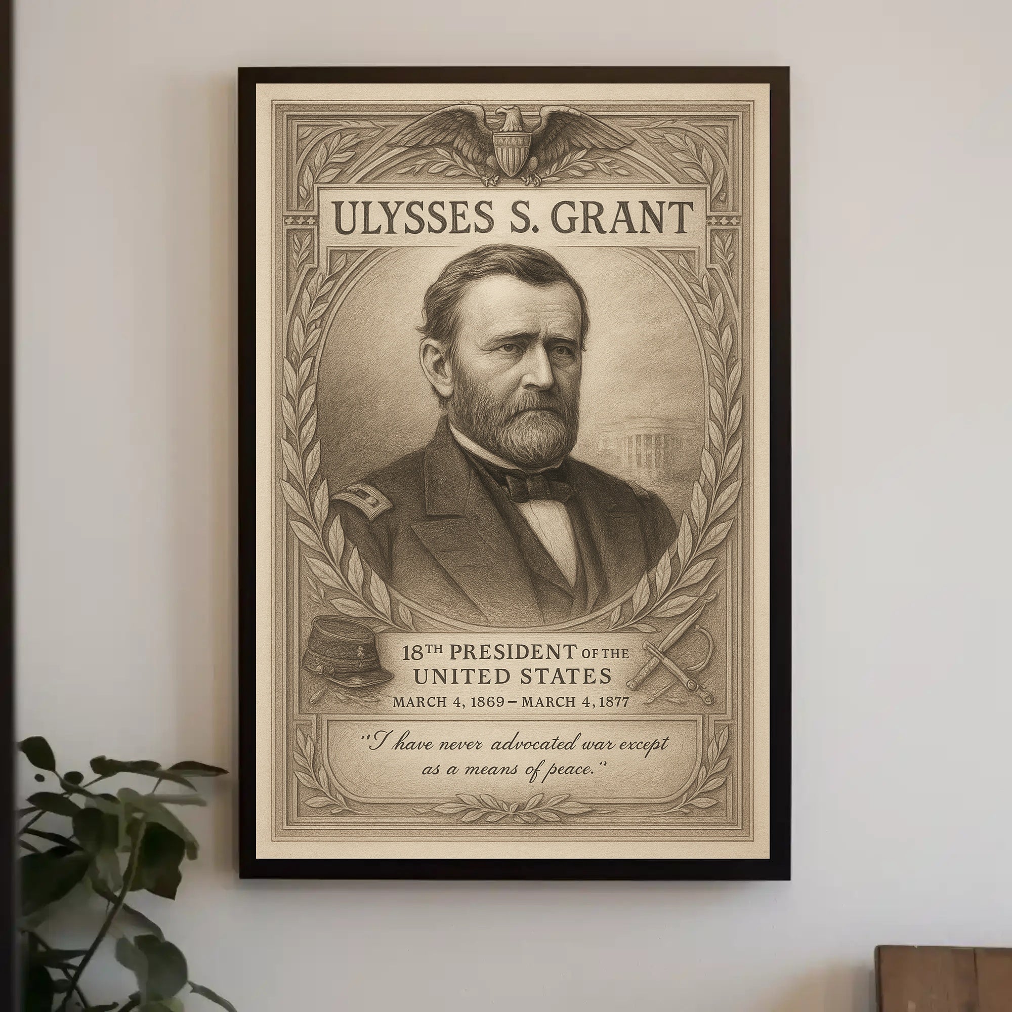 Ulysses S Grant 18th President Sketch Poster Art Print PosterGoat