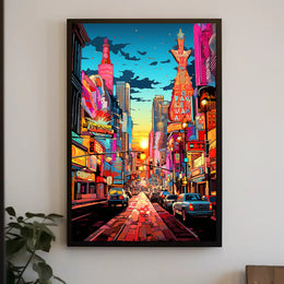 Neon Cityscape At Dusk Poster