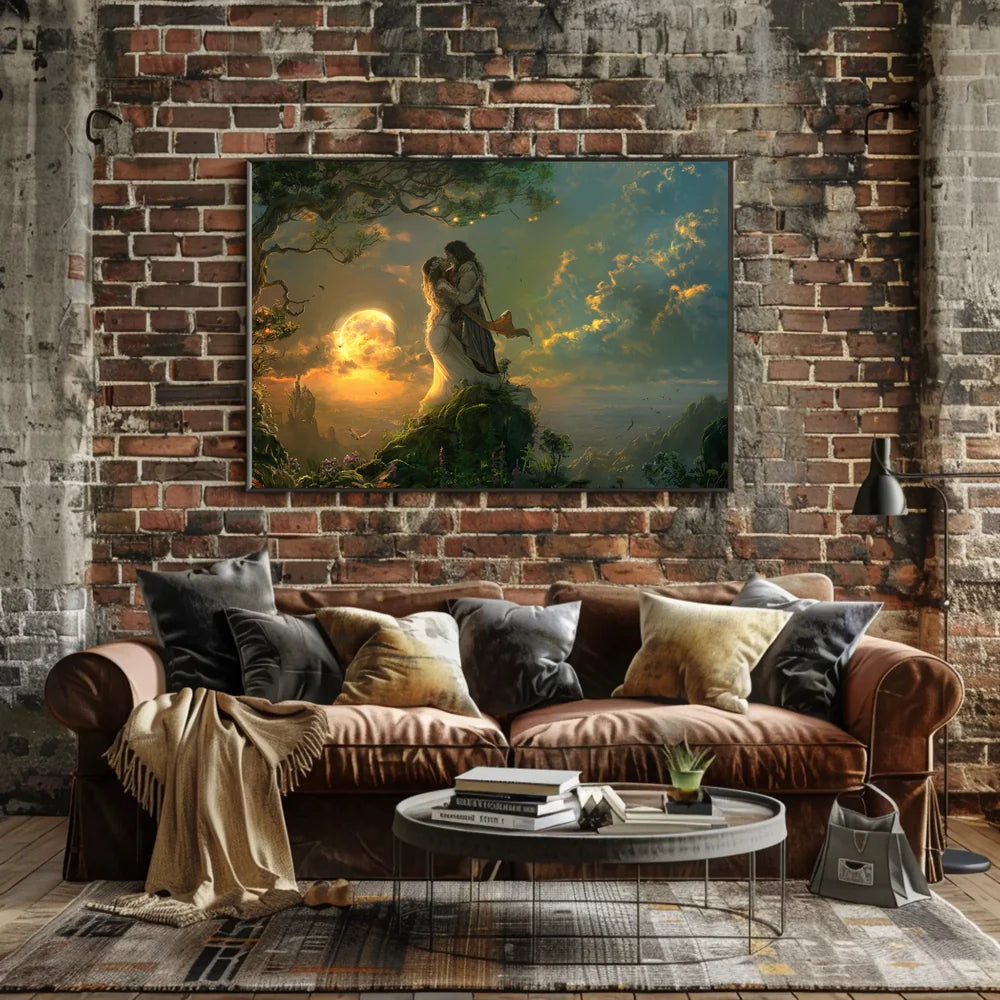 Romantic Fantasy Couple on Enchanted Hilltop Poster