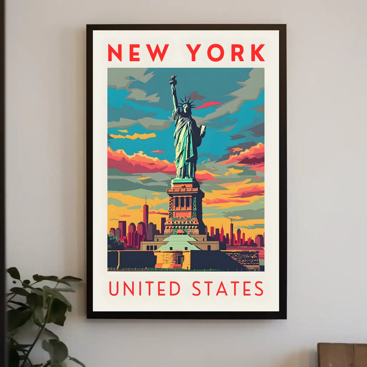 Statue Of Liberty New York Skyline Poster Retro Wall Art