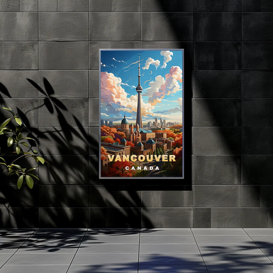 Vancouver Canada Harbor Reflection Mountains Vintage Travel Poster