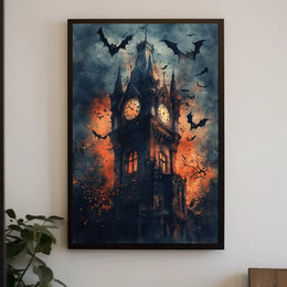 Gothic-Style Clock Tower Art Poster in Eerie Environment - Artistic Poster