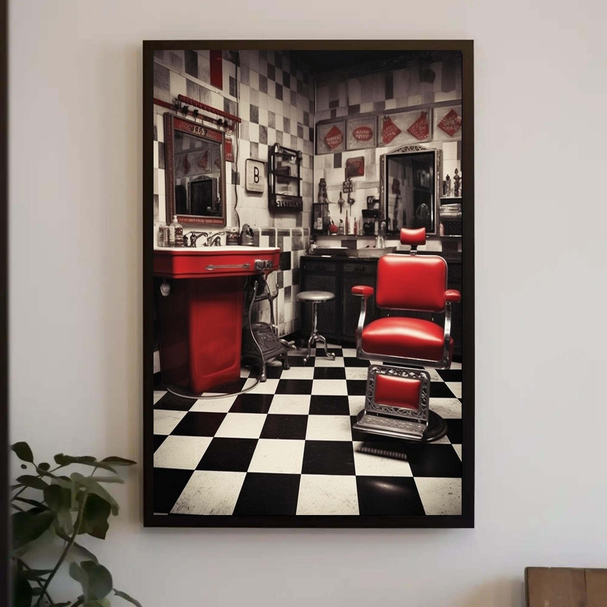 Vintage Barber Shop Interior Poster