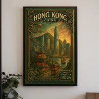Hong Kong Tradition Meets Modern Cityscape Travel Poster