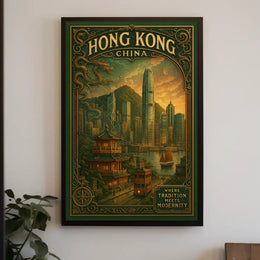 Hong Kong Tradition Meets Modern Cityscape Travel Poster