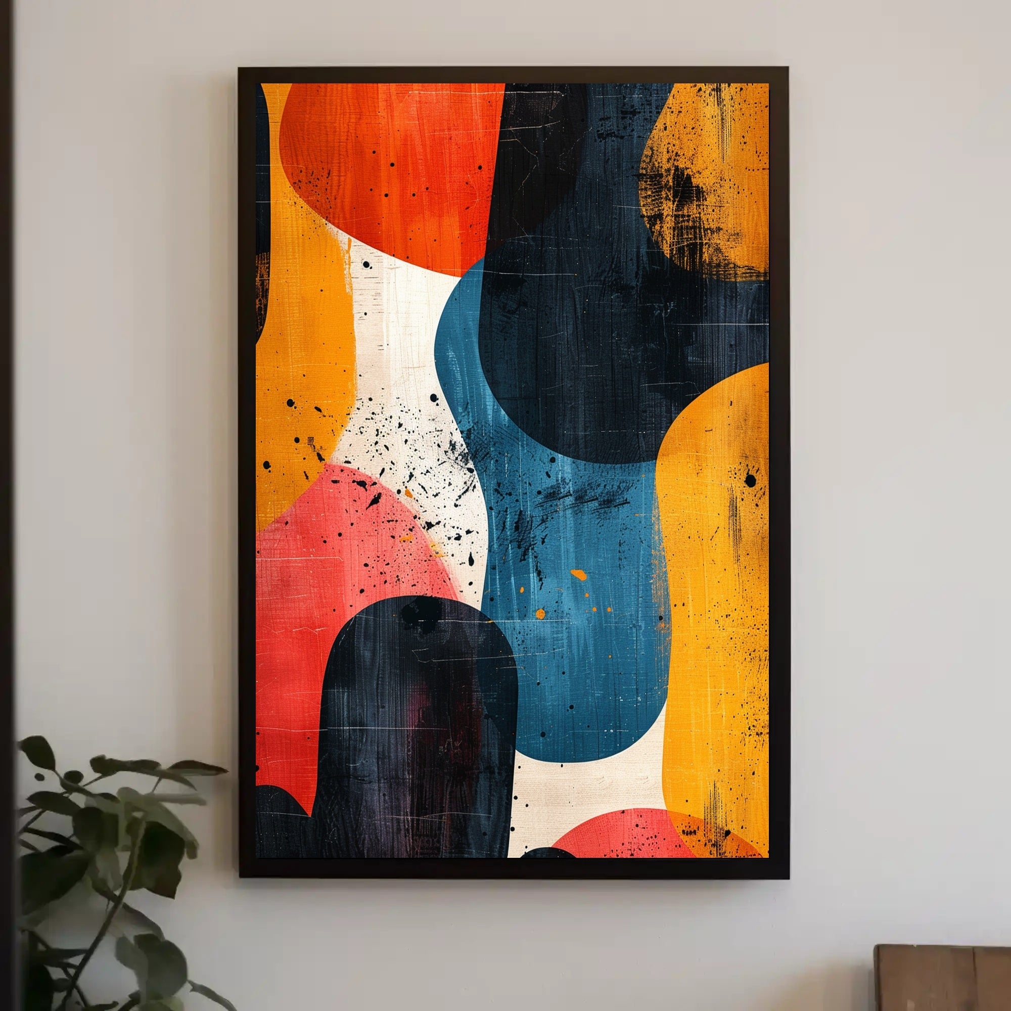 Vibrant Abstract Art with Textured Shapes - Artistic Poster PosterGoat