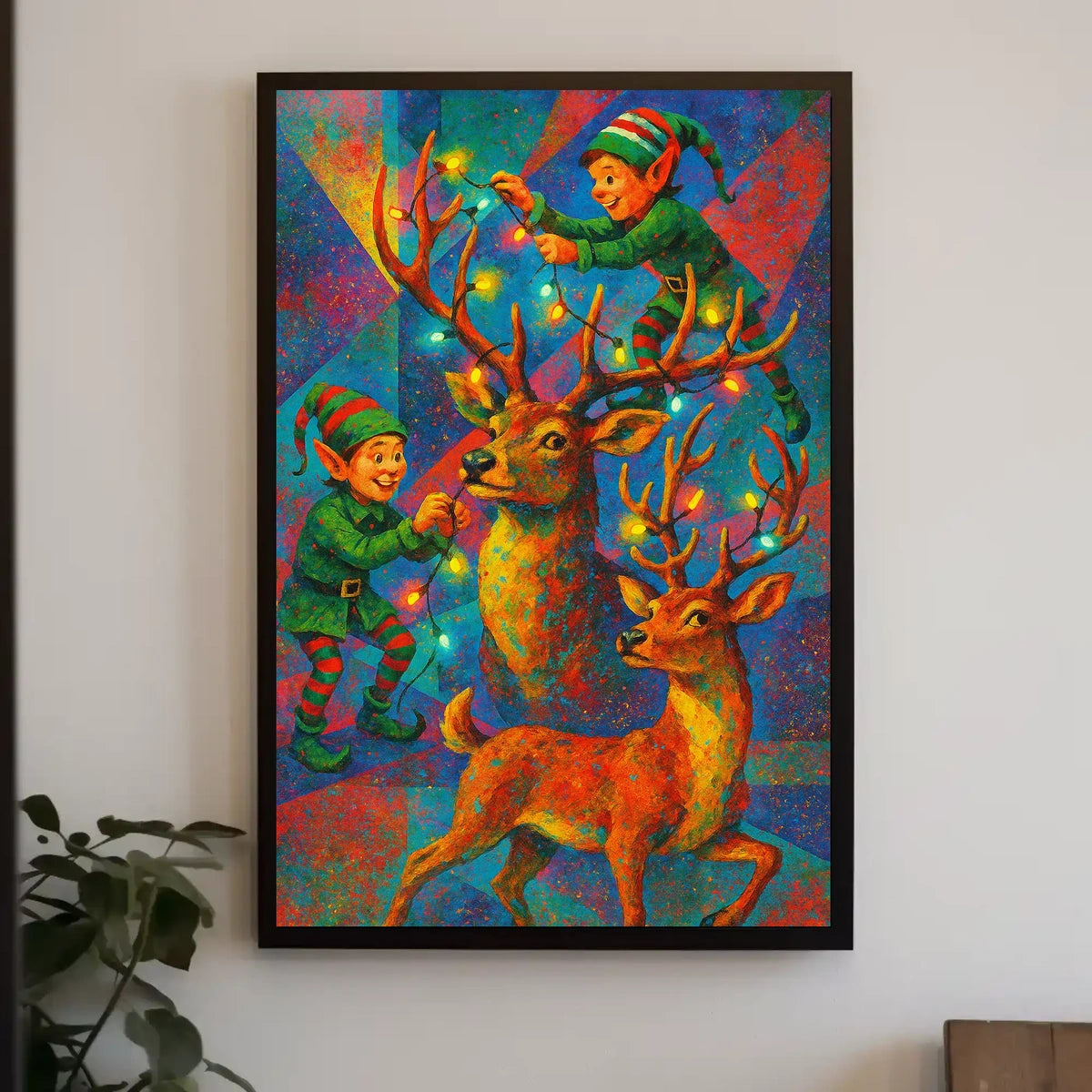 Festive Elves and Reindeer Poster