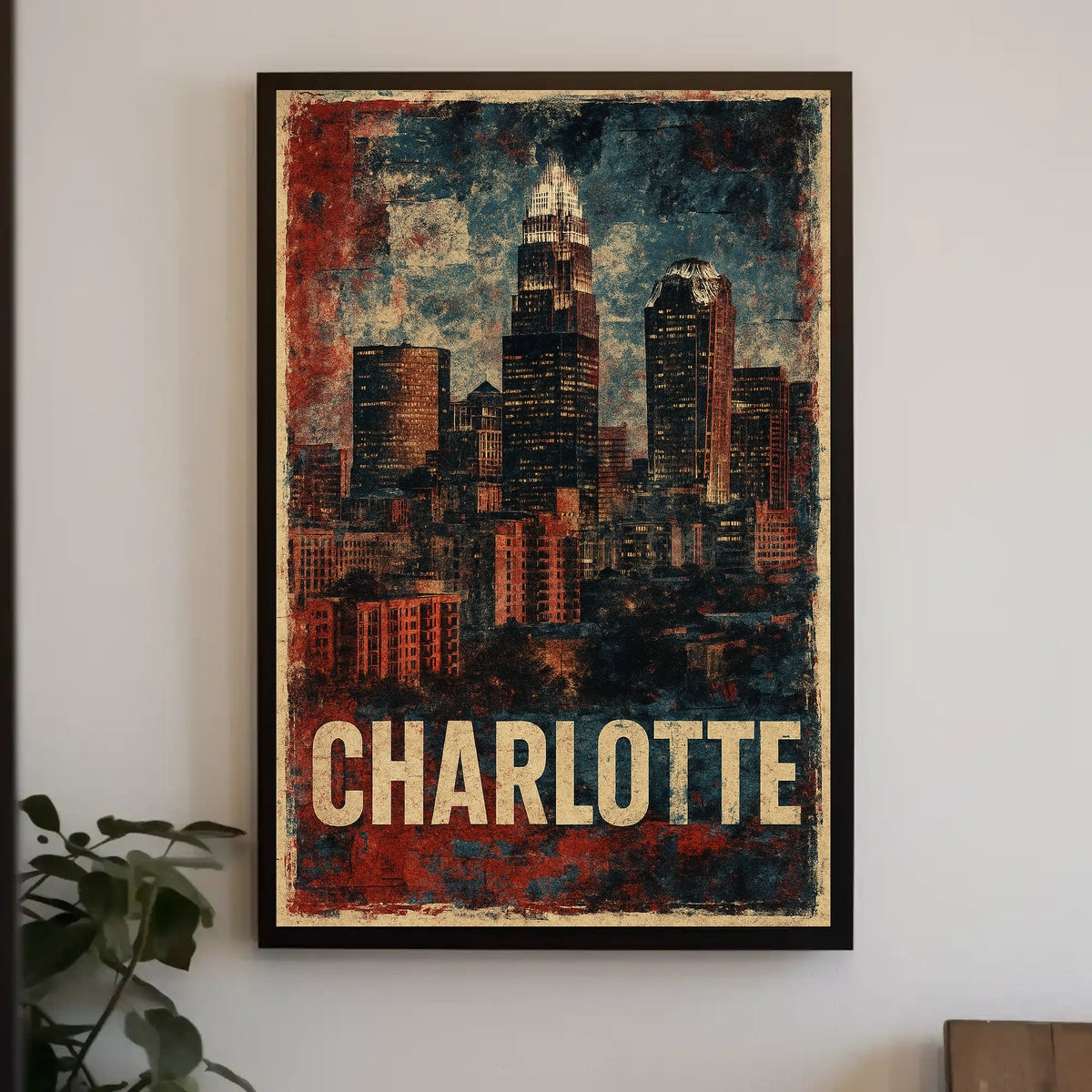 Charlotte Skyline Vintage Urban Retro Collectors Poster