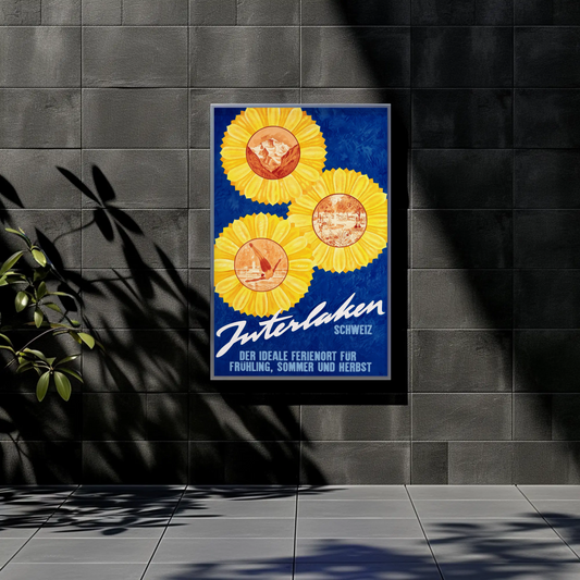 Interlaken Switzerland Sunflower Resort Art Vintage Travel Poster
