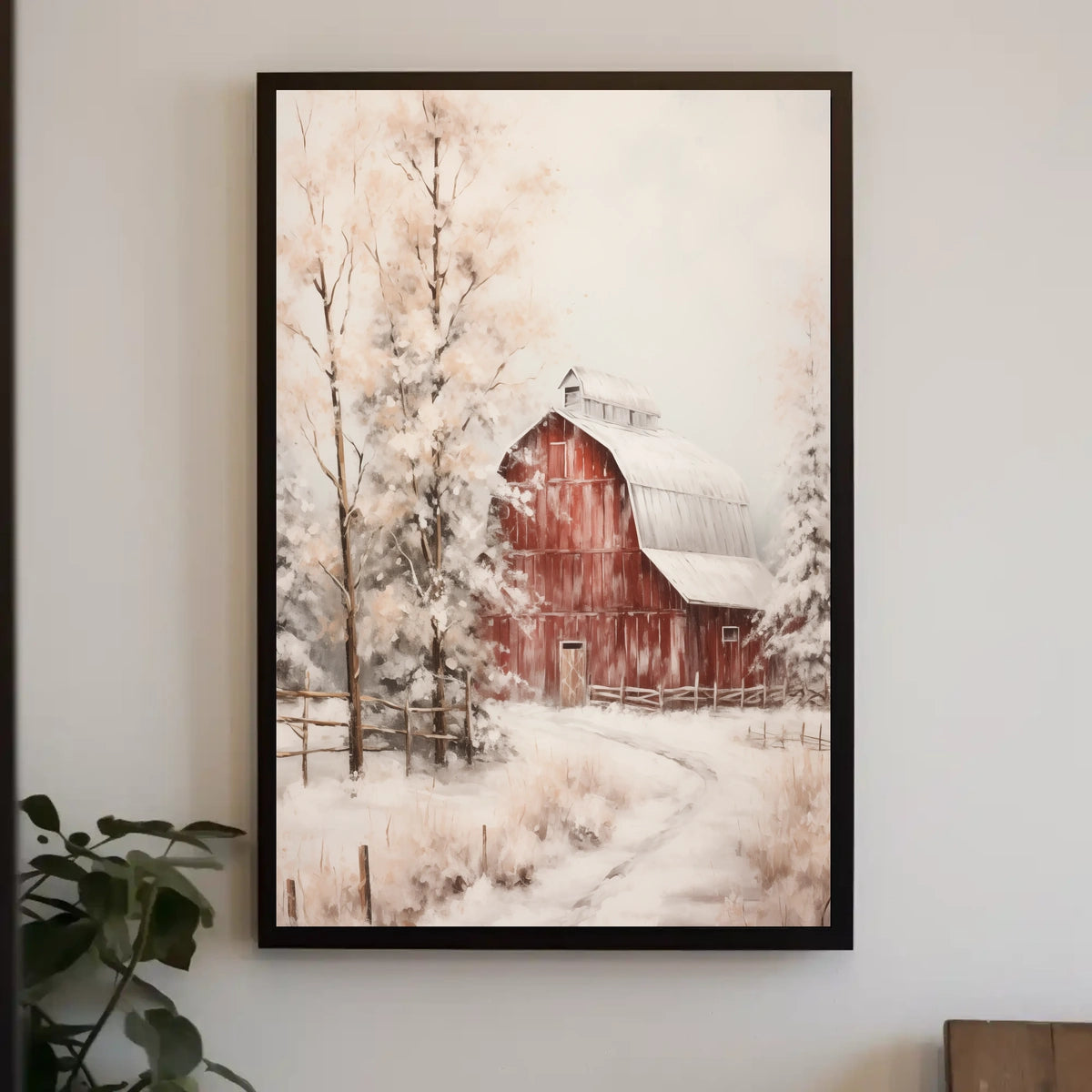 Winter Barn Scene Poster