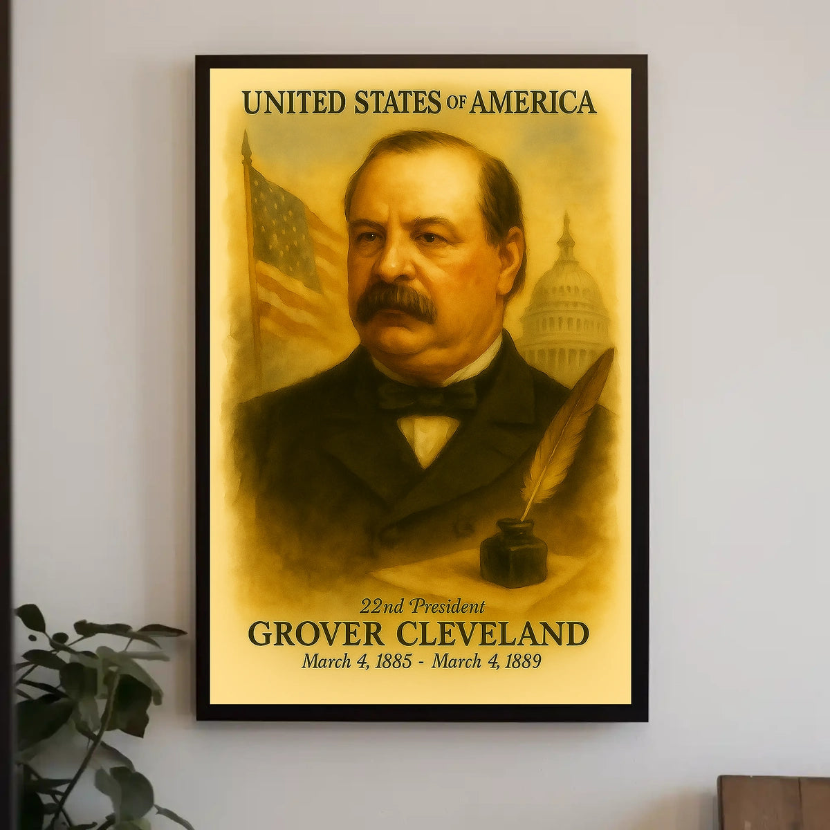 Grover Cleveland 22nd President of the United States Vintage Watercolor Poster