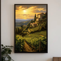 Tuscany Vineyard Sunset: Romantic Landscape Travel Poster