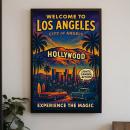 Vintage Los Angeles Poster: Hollywood Glamour & Classic Cars