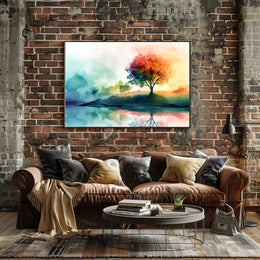 Serene Autumn Reflection Watercolor Landscape Poster