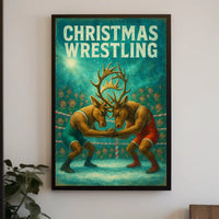 Whimsical Reindeer Wrestling Festive Christmas Sports Poster