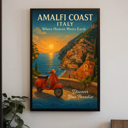 Amalfi Coast Sunset Vintage Travel Poster Art