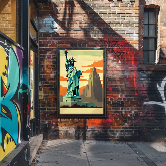 Statue Of Liberty Sunrise Monument Scene Travel Poster