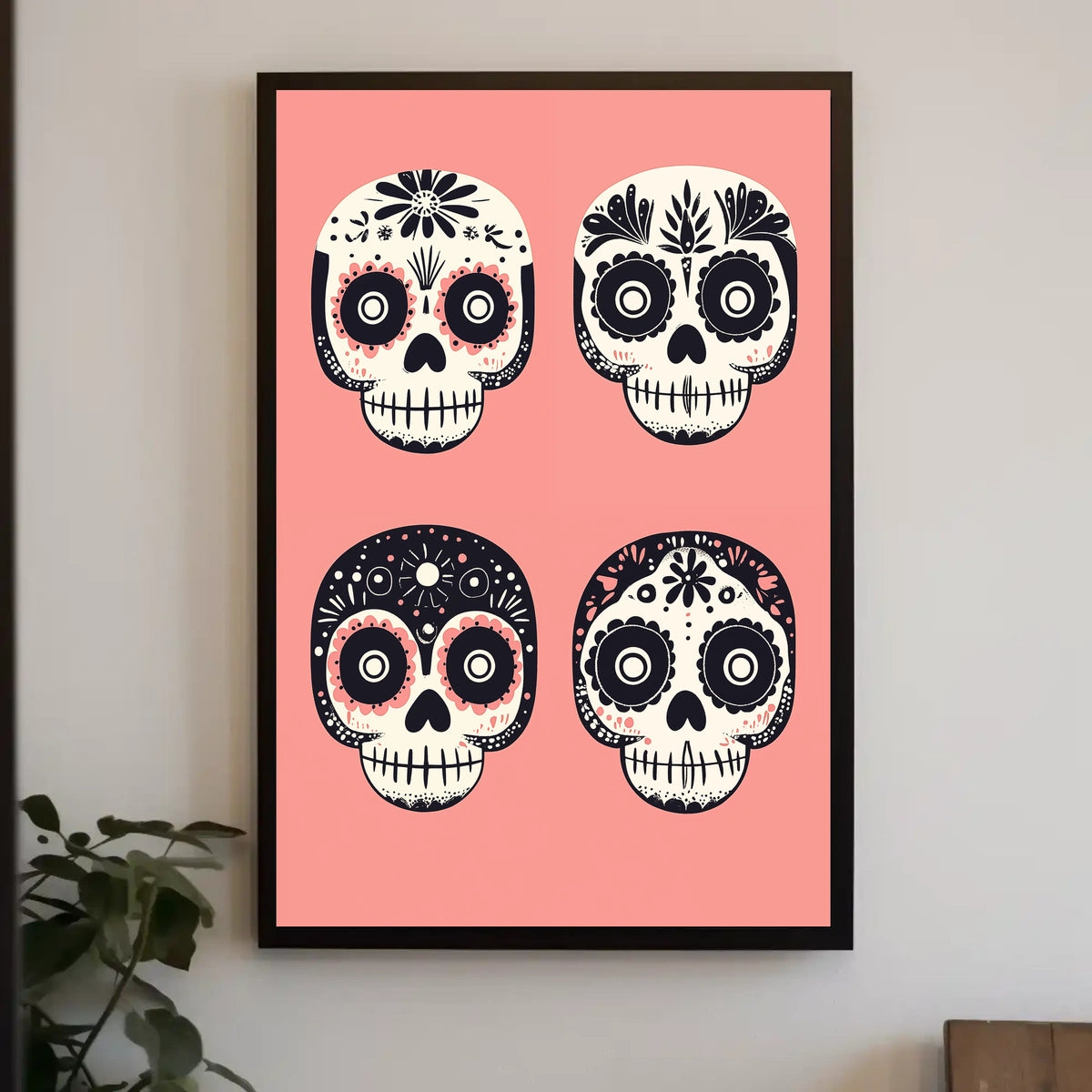 Day of the Dead Sugar Skulls Vibrant Floral Poster