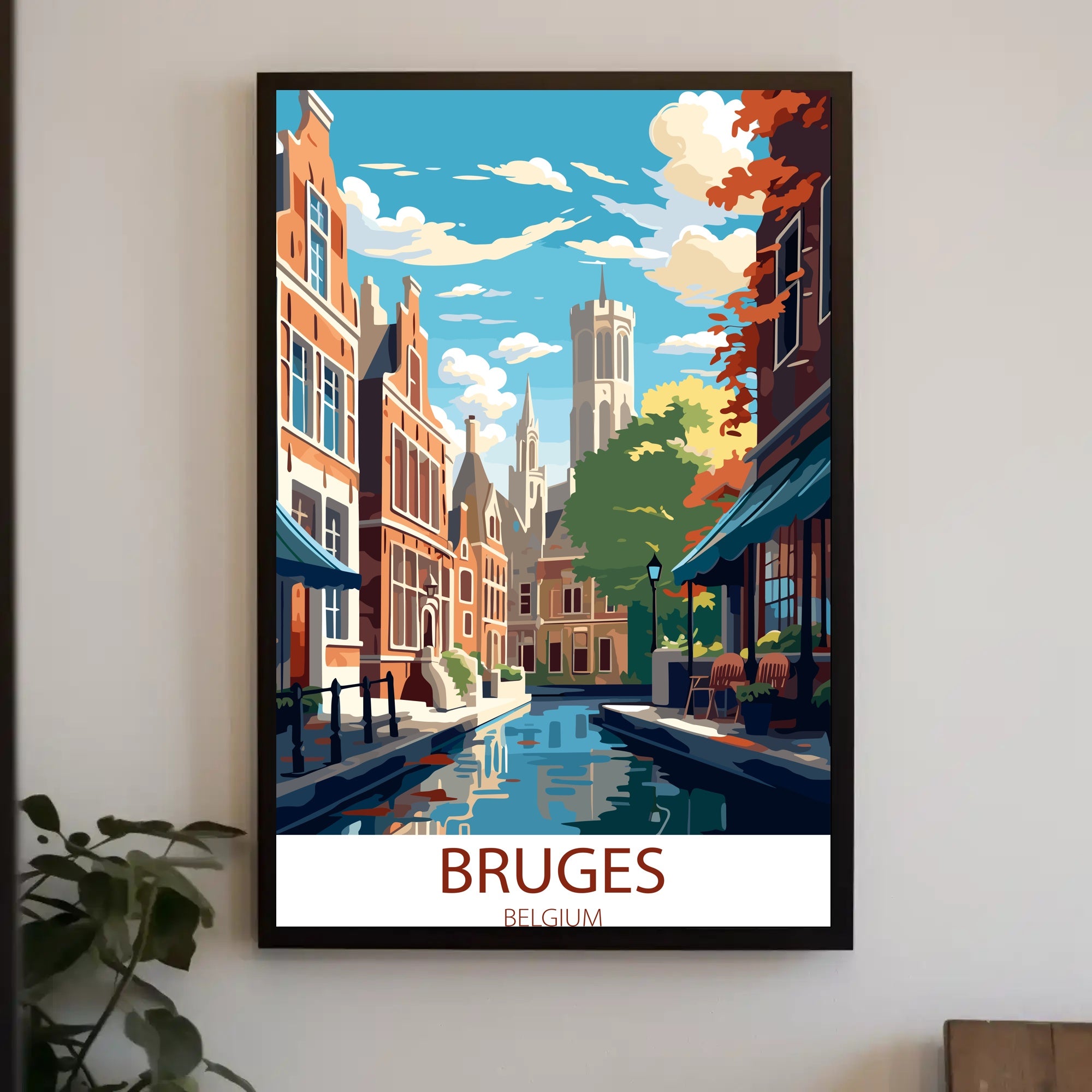 Bruges Vintage Travel Poster: Charming Canals and Architecture