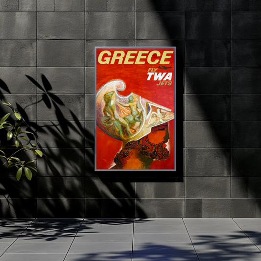 Fly TWA to Greece Helmet Travel Poster