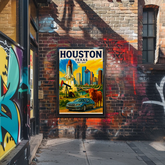 Houston Texas Longhorn Space Skyline Art Poster