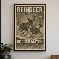 Reindeer Soccer Match Vintage Holiday Poster Print