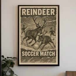 Reindeer Soccer Match Vintage Holiday Poster Print