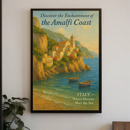 Amalfi Coast Vintage Travel Poster: Romantic Serenity