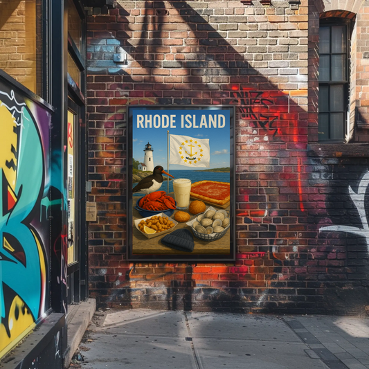 Rhode Island Clam Cakes Lighthouse Pizza Travel Poster