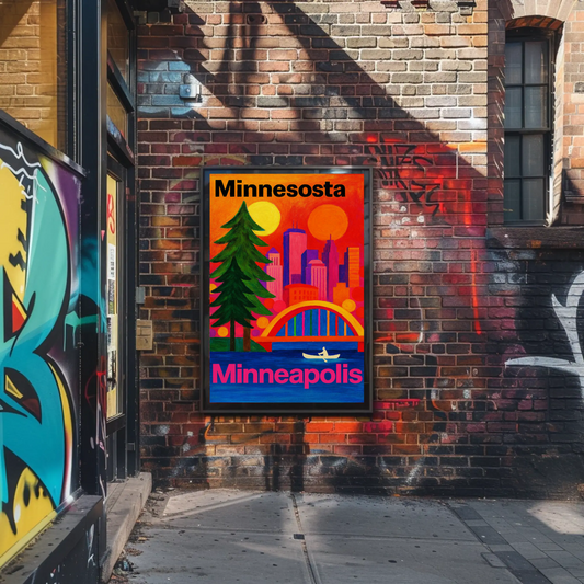 Minnesota North Woods Sunset Lake Canoe Travel Poster