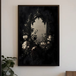 Antique Floral Elegance: Baroque Mirror Artistic Poster PosterGoat