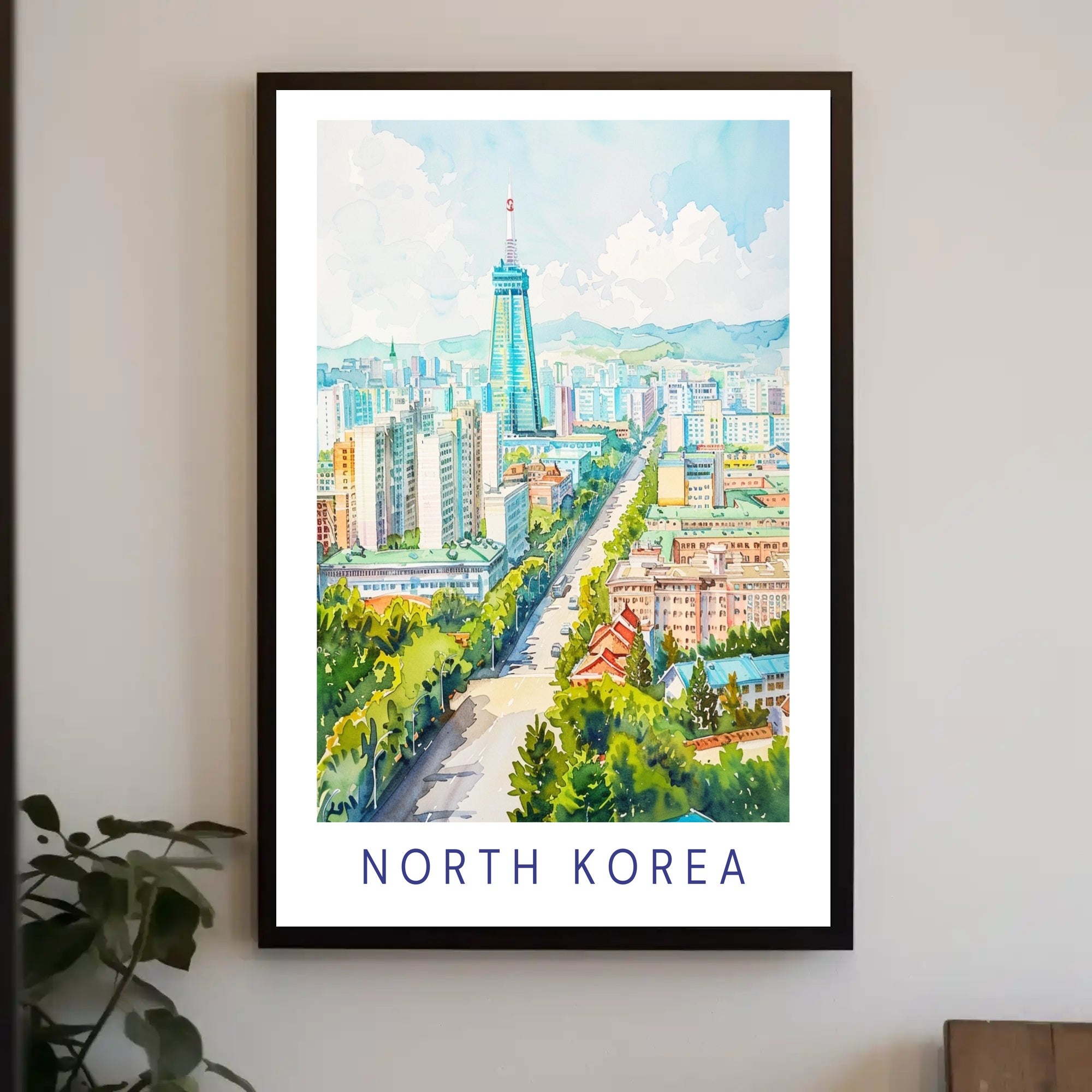 Vibrant Pyongyang Cityscape with Ryugyong Hotel Urban Poster PosterGoat