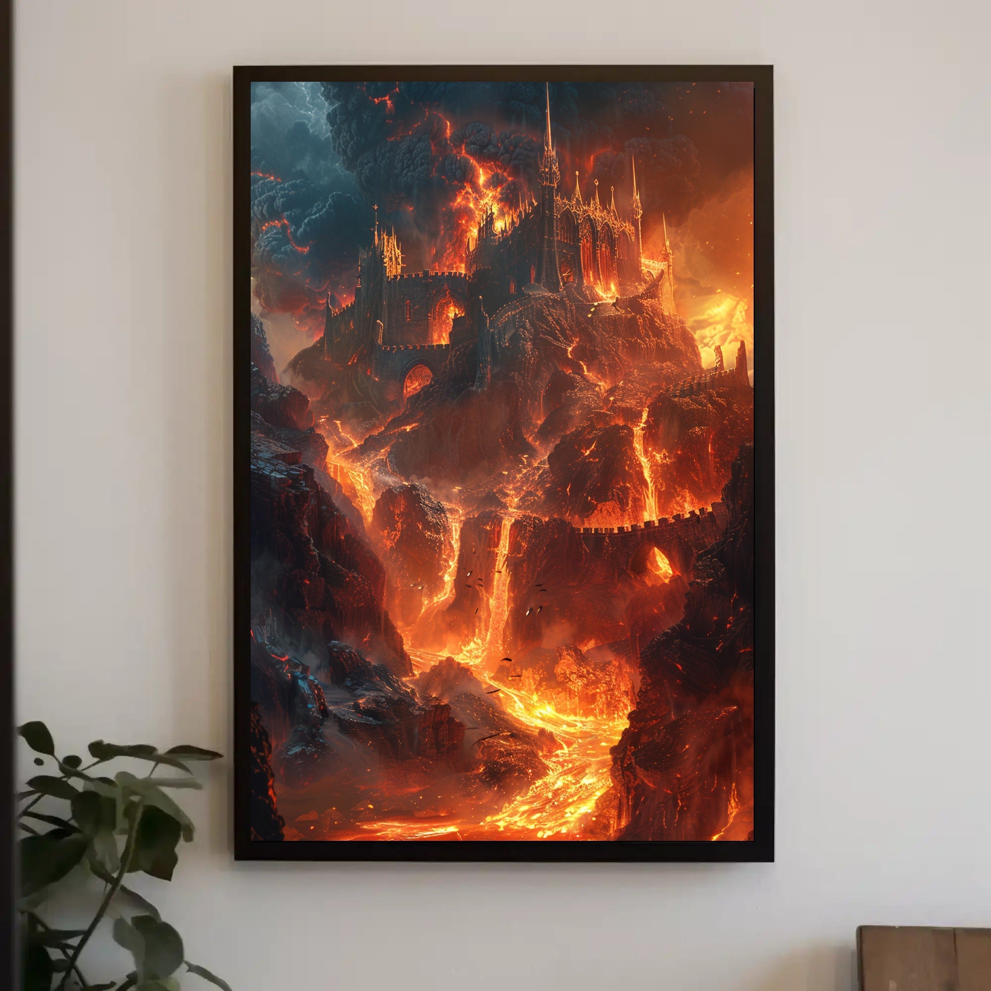Fiery Gothic Castle Fantasy or Mythology Poster PosterGoat