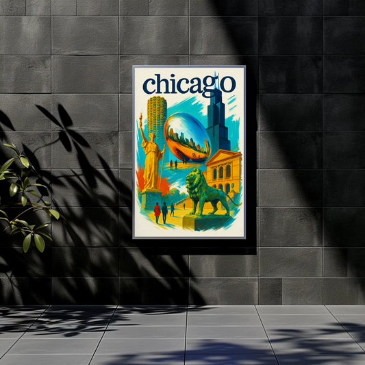 Chicago Lion Bean Willis Art Urban Vintage Travel Poster Wall Art