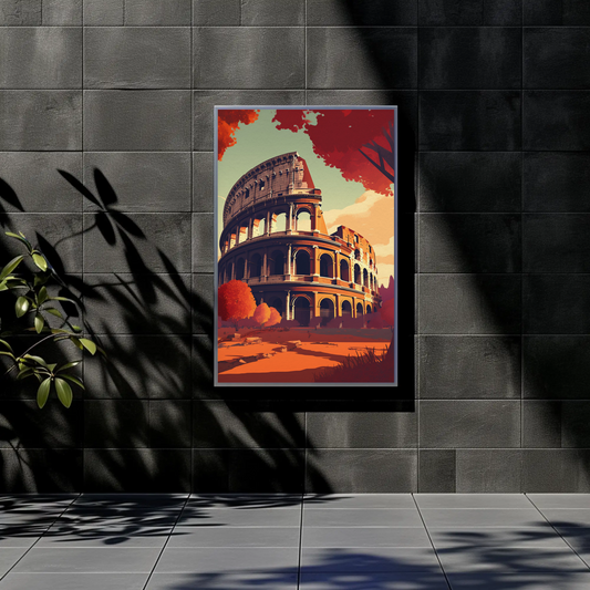 Rome Colosseum Autumn Italian Landmark Vintage Travel Poster