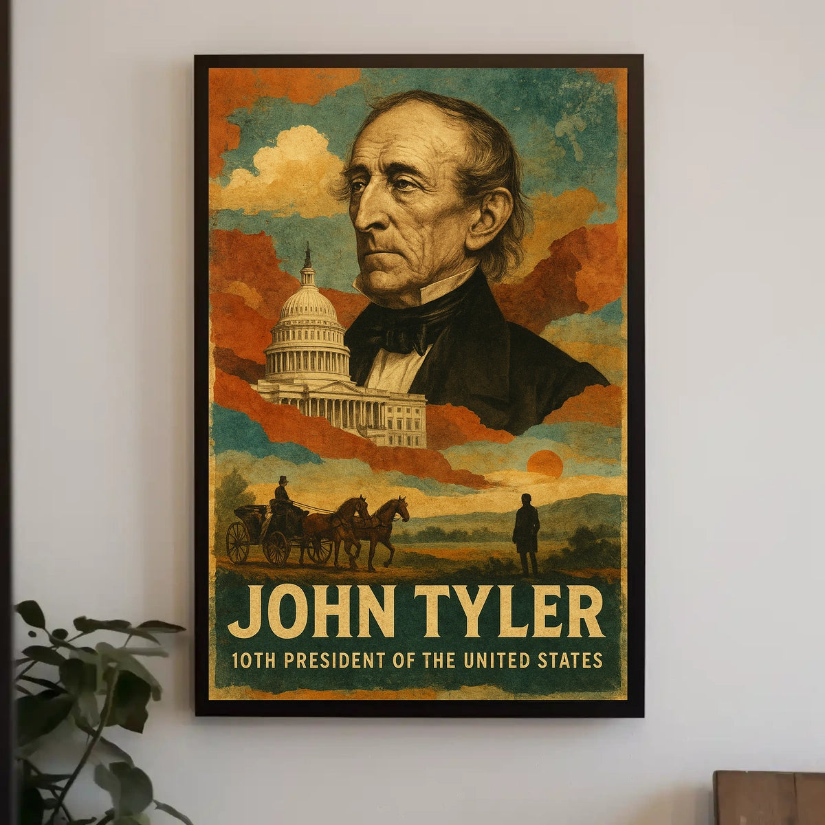 John Tyler 10th President of the United States Layered Digital Collage Poster