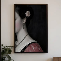 Elegant Portrait of Woman with Rose in Heritage Poster PosterGoat