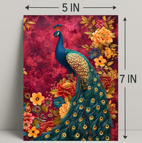 Majestic Peacock Amidst Lush Blooms: Artistic Animal Poster