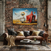 Surreal Desert Clock Scene Artistic Poster