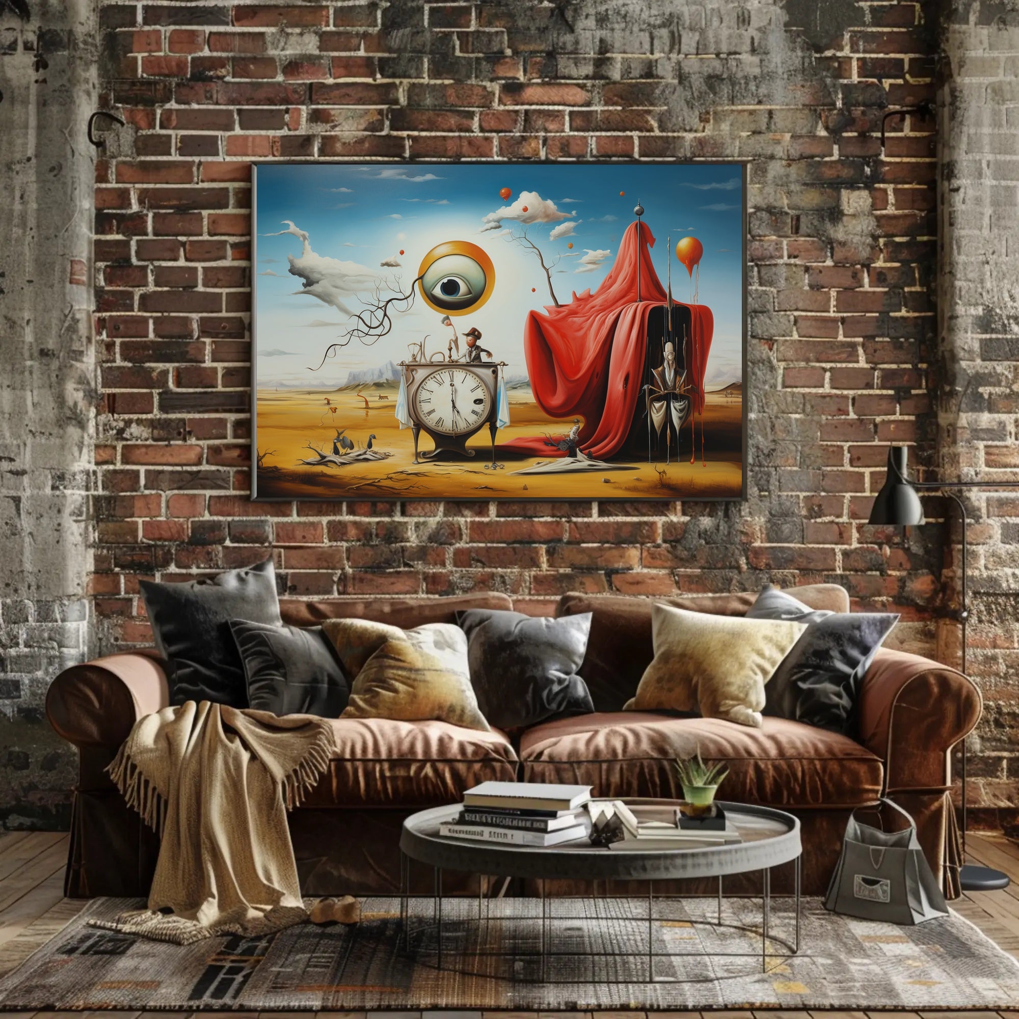 Surreal Desert Clock Scene Artistic Poster