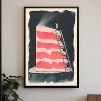 Climbing the Cake Poster Vintage Travel Wall Art